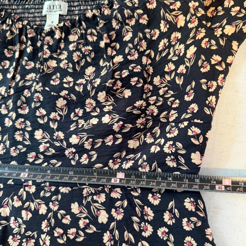 a.n.a Floral Sweetheart Midi Dress Pockets Smocked Balloon Sleeve M Boho Retro - Picture 12 of 16